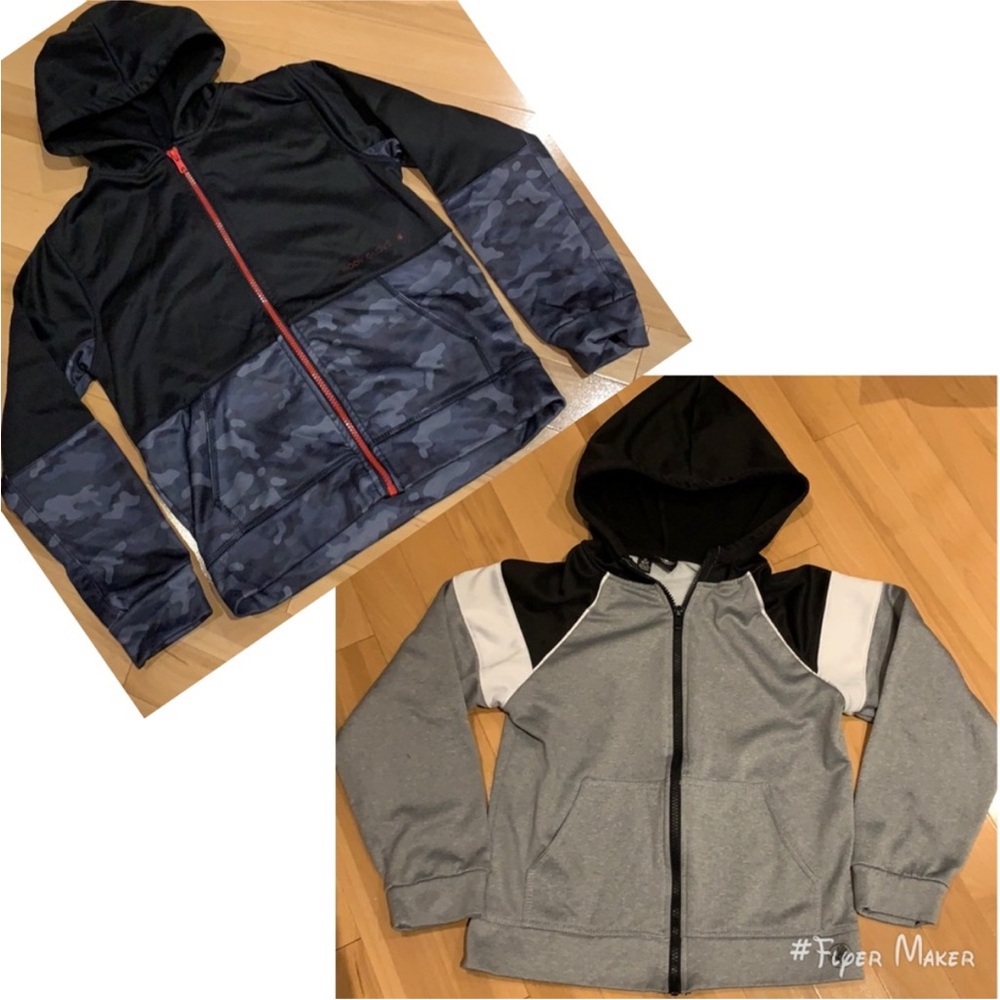 2 Body Glove Full Zip Hoodies Black/Camo & Black/Grey/White - size 10/12 (M)